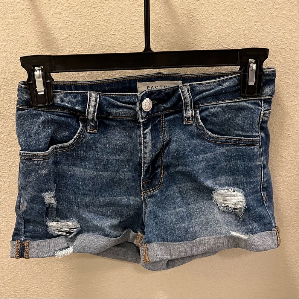 PacSun Blue Jean Shorts with Distressed Look